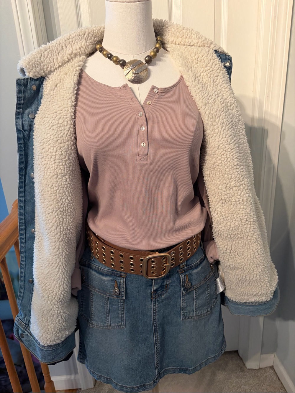 Old Navy Denim Jean Jacket with Cream Sherpa Lining